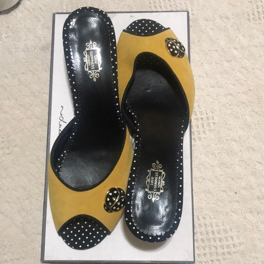 Lulu Guinness Yellow Round Toe Heel Ladybug Mules